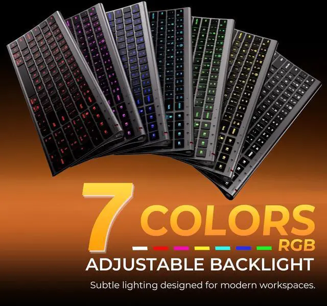 Alt view image 10 of 14 - Backlit Bluetooth Keyboard for Mac, BK10 Pro Ultra Slim Wireless Keyboard, Multi-Device, 7-Color Backlight, Standard Full-Size Keys, Rechargeable Compatible with Mac, Windows, iPad, Android