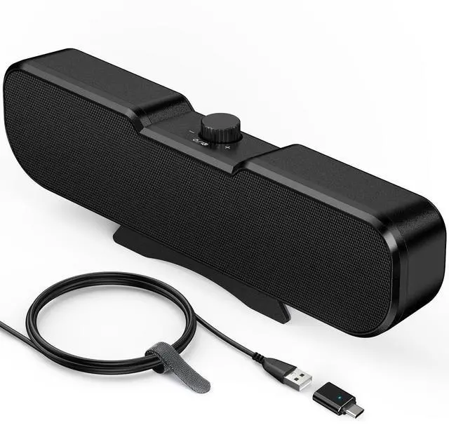 Alt view image 6 of 10 - Computer Speakers for Desktop PC Monitor, Easy Volume Knob, Sturdy Clamp, Basic Sound, Laptop Speakers with Compact Design, USB/USB C Adapter for Power and Audio(Black)