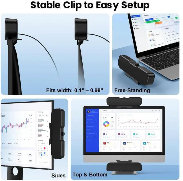Alt view image 7 of 10 - Computer Speakers for Desktop PC Monitor, Easy Volume Knob, Sturdy Clamp, Basic Sound, Laptop Speakers with Compact Design, USB/USB C Adapter for Power and Audio(Black)