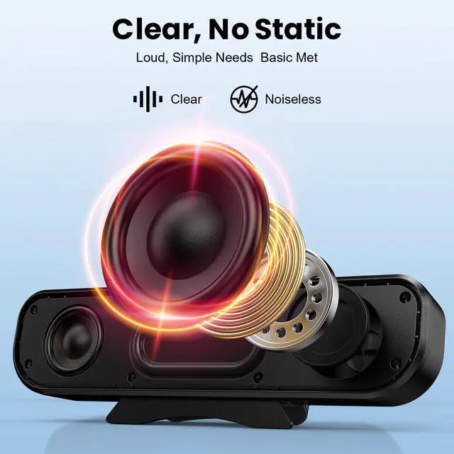 Alt view image 10 of 10 - Computer Speakers for Desktop PC Monitor, Easy Volume Knob, Sturdy Clamp, Basic Sound, Laptop Speakers with Compact Design, USB/USB C Adapter for Power and Audio(Black)
