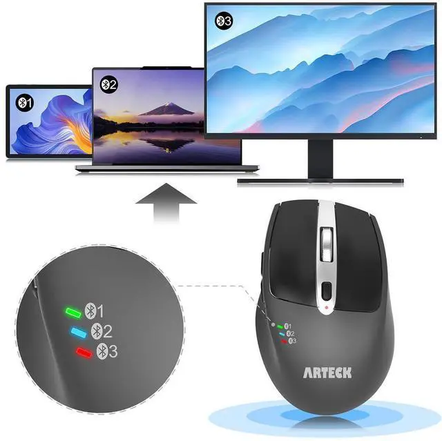 Alt view image 14 of 14 - Multi-Device Wireless Bluetooth Mouse Ergonomic Silent Clicking Backward Forward for Desktop PC Laptop Mac iPad Build in Rechargeable Battery