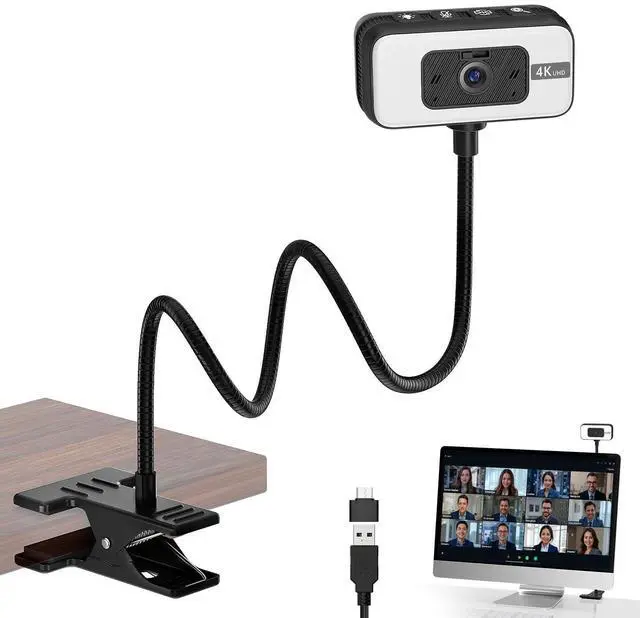 Alt view image 8 of 14 - Webcam for PC, 4K Streaming Camera with Light, Web Camera for Desktop/Laptop Computer Webcam with Microphone, Plug and Play USB Web Cam with Bracket, for Live Streaming, Video Calls, and Meetings