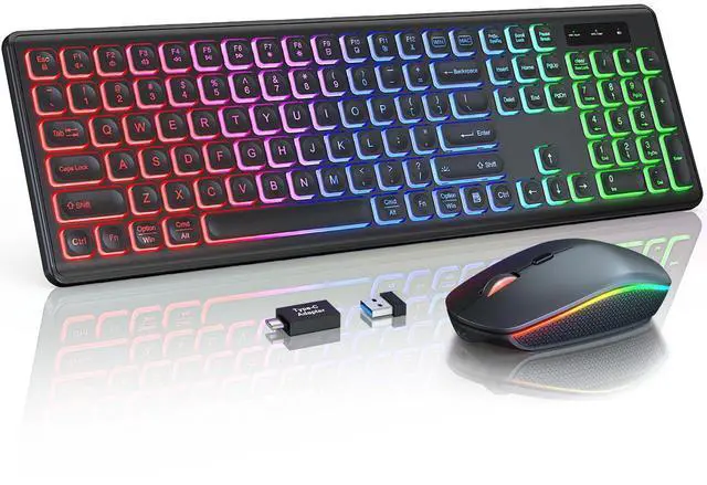 Alt view image 8 of 14 - Wireless Keyboard and Mouse Combo, RGB Backlit, Rechargeable & Light Up Letters, Full-Size, Soft Typing, Sleep Mode, 2.4GHz Quiet Keyboard Set for Mac, Windows, Laptop, PC, Trueque (Black)