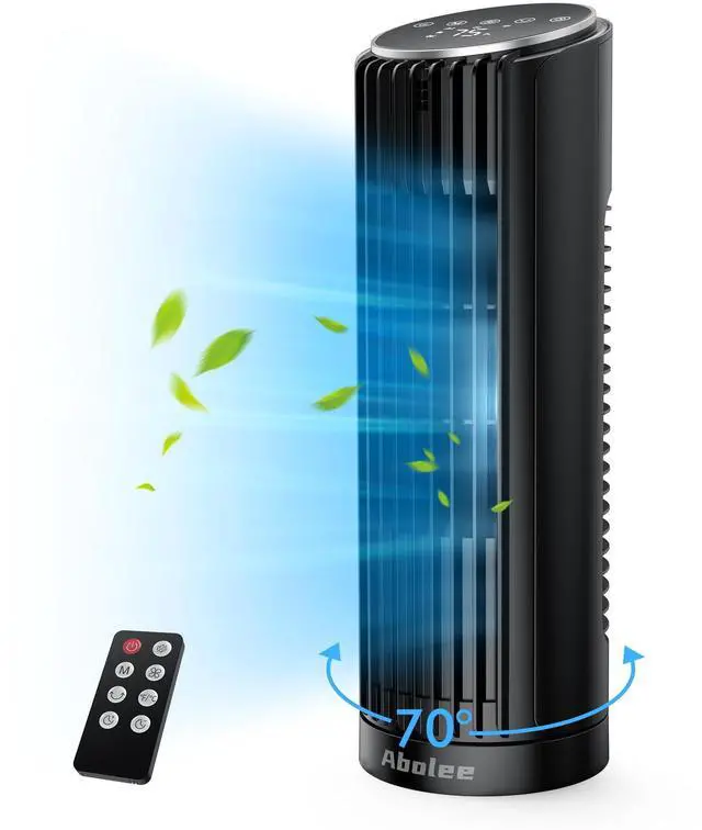 Alt view image 8 of 14 - Tower Fan, 23ft/s Desk Fan with Remote, 70° Oscillating, Standing Table Fan with 4 Speeds, 4 Modes, 12Timer, 2026 New 13'' Bladeless Fan for Bedroom Office, Home