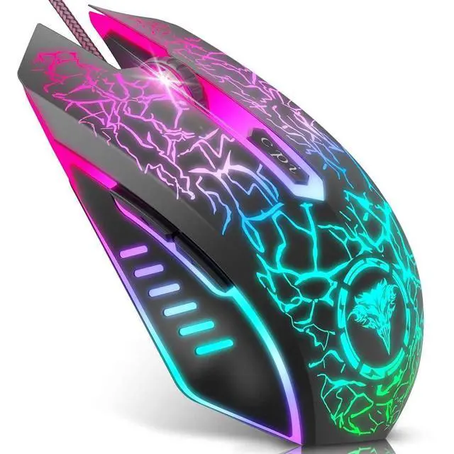 Alt view image 8 of 14 - Gaming Mouse Wired, Ergonomic Gamer Laptop PC Optical Computer Mice with RGB Backlit, 4 Adjustable DPI Up to 3600, 6 Programmable Buttons for Windows 7/8/10/XP Vista Linux -Black