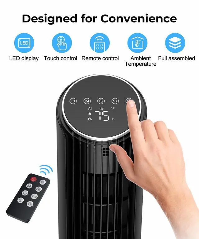 Alt view image 14 of 14 - Tower Fan, 23ft/s Desk Fan with Remote, 70° Oscillating, Standing Table Fan with 4 Speeds, 4 Modes, 12Timer, 2026 New 13'' Bladeless Fan for Bedroom Office, Home