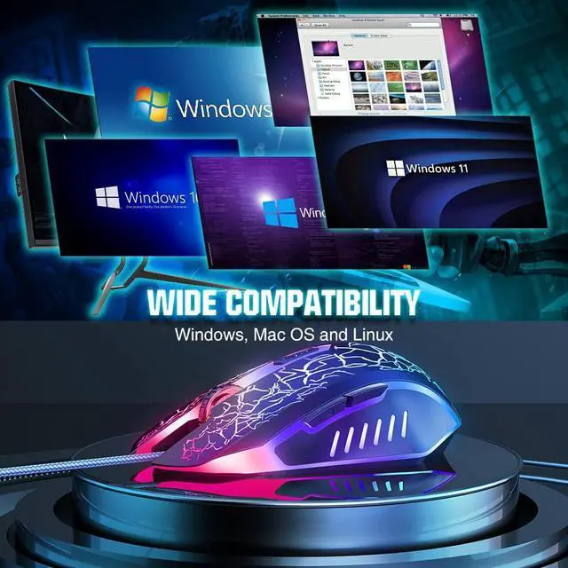 Alt view image 11 of 14 - Gaming Mouse Wired, Ergonomic Gamer Laptop PC Optical Computer Mice with RGB Backlit, 4 Adjustable DPI Up to 3600, 6 Programmable Buttons for Windows 7/8/10/XP Vista Linux -Black