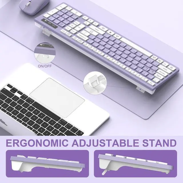 Alt view image 11 of 14 - Wireless Keyboard and Mouse Combo, Full-Sized Wireless Keyboard and Adjustable DPI Mouse, 2.4GHz USB Receiver, Silent Keyboard and Mouse for PC, Windows, MAC, Desktop, Laptop(Purple)