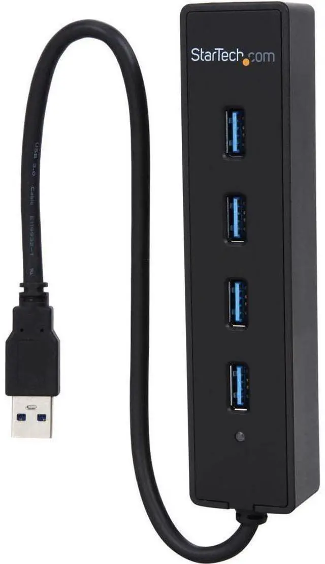 Alt view image 5 of 8 - 4-Port USB 3.0 Hub with Built-in Cable - SuperSpeed Laptop USB Hub - Portable USB Splitter - Mini USB Hub (ST4300PBU3), Black