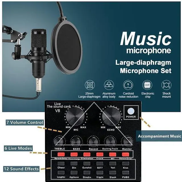 Alt view image 10 of 14 - Podcast Equipment Bundle, BM-800 Condenser with Voice Changer, Recording Studio Package - Podcast Microphone Bundle for Laptop, Streaming/Live Broadcast/YouTube Recording (AM200-V8)
