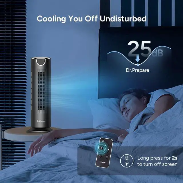 Alt view image 11 of 14 - Tower Fan for Bedroom, 25 dB Quiet DC Bladeless Fan with Remote, 8 Speeds, 1-8H Timer, 80° Oscillating Fans for Indoors, 16 Inch Portable Desk Table Fans for Room, Home, Office