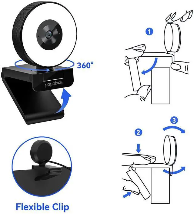 Alt view image 14 of 14 - 2K Webcam with Light and Privacy Cover, PA552 Full HD Streaming Web Camera with Dual Microphones, Plug and Play USB Computer Webcam for PC Laptop Desktop, Mac Zoom Skype Teams