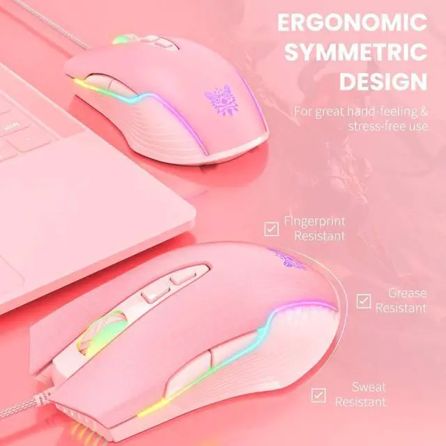 Alt view image 12 of 14 - RGB Gaming Mouse Wired, USB Optical Computer Mice with RGB Backlit, 6 Adjustable DPI Up to 6400, Ergonomic Gamer Laptop PC Mouse with 7 Programmable Buttons for Windows Vista Linux (Pink)