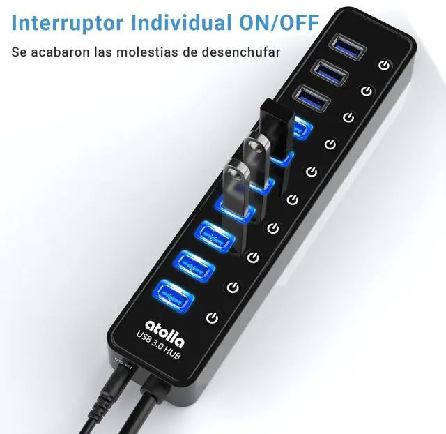 Alt view image 11 of 14 - Powered USB 3.0 Hub, 10 Ports USB Data Hub Splitter with Individual ON/Off Switches and 12V/2.5A Power Adapter USB Extension for Mouse, Keyboard, Hard Drive or More USB Devices