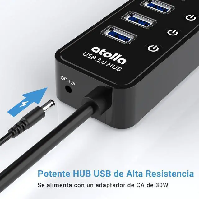 Alt view image 12 of 14 - Powered USB 3.0 Hub, 10 Ports USB Data Hub Splitter with Individual ON/Off Switches and 12V/2.5A Power Adapter USB Extension for Mouse, Keyboard, Hard Drive or More USB Devices