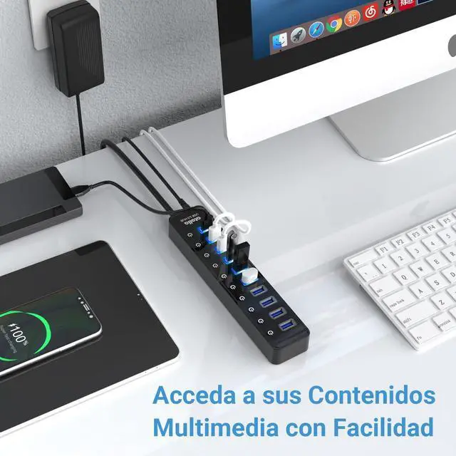 Alt view image 13 of 14 - Powered USB 3.0 Hub, 10 Ports USB Data Hub Splitter with Individual ON/Off Switches and 12V/2.5A Power Adapter USB Extension for Mouse, Keyboard, Hard Drive or More USB Devices