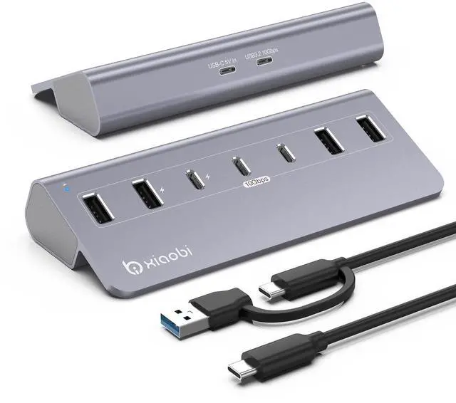 Alt view image 8 of 14 - USB C Hub,Powered USB Hub with 5V 3A Power Adapter, 10Gbps USB Splitter with 4 USB-A and 3 USB-C Ports, 7-Port Type C Multiport Adapter for MacBook Air/Pro, iPhone 16/15, Laptop and More