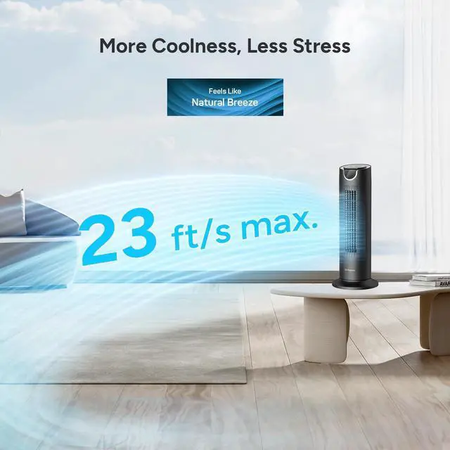 Alt view image 10 of 14 - Tower Fan for Bedroom, 25 dB Quiet DC Bladeless Fan with Remote, 8 Speeds, 1-8H Timer, 80° Oscillating Fans for Indoors, 16 Inch Portable Desk Table Fans for Room, Home, Office