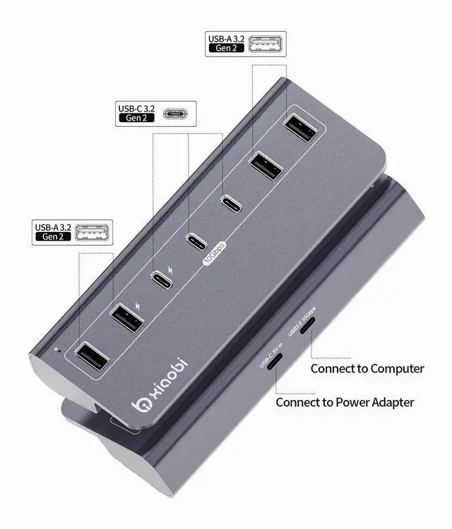 Alt view image 9 of 14 - USB C Hub,Powered USB Hub with 5V 3A Power Adapter, 10Gbps USB Splitter with 4 USB-A and 3 USB-C Ports, 7-Port Type C Multiport Adapter for MacBook Air/Pro, iPhone 16/15, Laptop and More