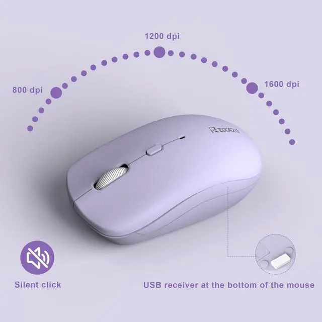 Alt view image 14 of 14 - Wireless Keyboard and Mouse Combo, Full-Sized Wireless Keyboard and Adjustable DPI Mouse, 2.4GHz USB Receiver, Silent Keyboard and Mouse for PC, Windows, MAC, Desktop, Laptop(Purple)