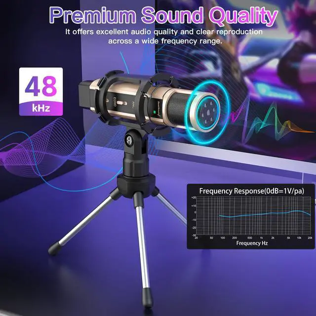 Alt view image 9 of 12 - USB Microphone for iPhone, iPad, Android, PC & Laptop, Condenser Podcast Mic with Noise Reduction, Mute, Headphone Monitoring & Echo Control for ASMR, Podcast, Streaming, Gaming