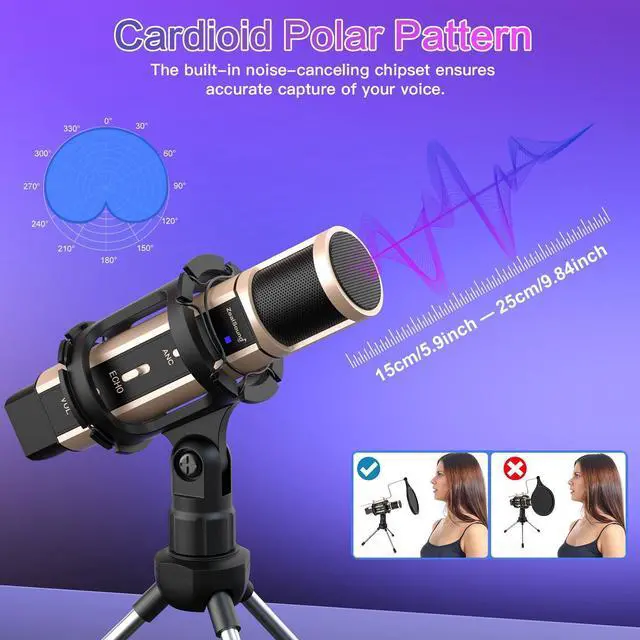Alt view image 11 of 12 - USB Microphone for iPhone, iPad, Android, PC & Laptop, Condenser Podcast Mic with Noise Reduction, Mute, Headphone Monitoring & Echo Control for ASMR, Podcast, Streaming, Gaming