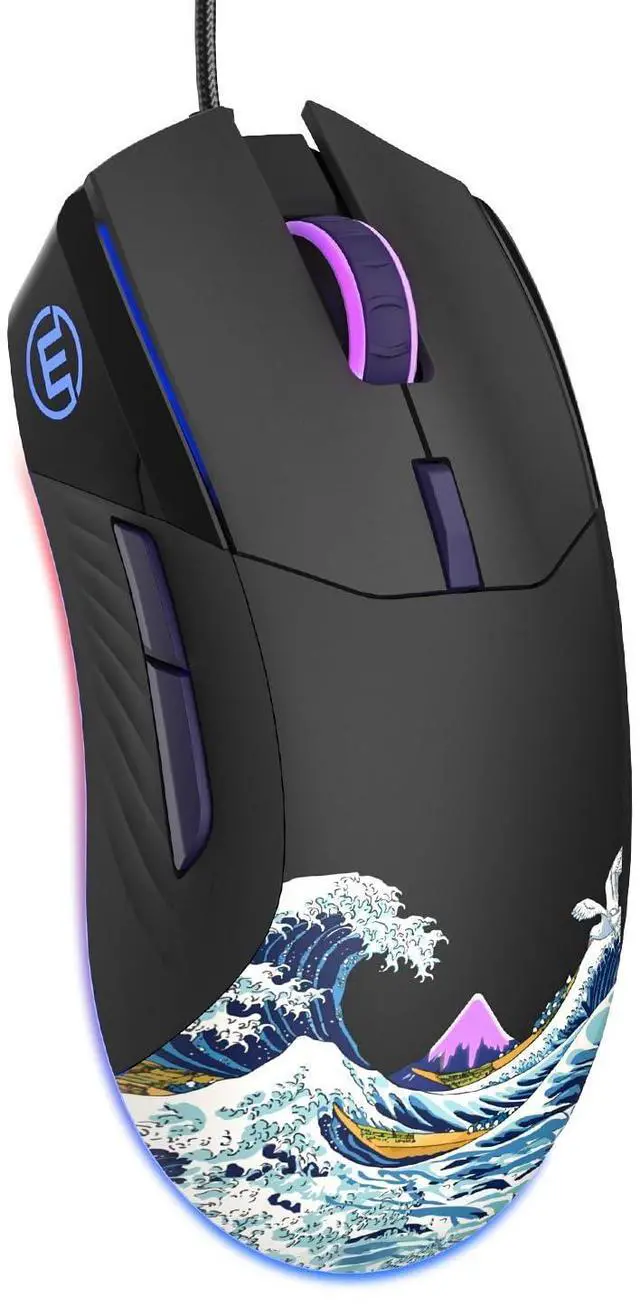 Alt view image 8 of 14 - USB Wired Gaming Mouse for PC Computer Windows Mac Laptop, Lightweight Silent RGB Backlit Mouse with Adjustable 12000DPI/7 Programmable Side Buttons,Black Kanagawa Theme-G705 V2