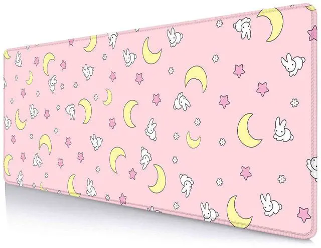 Alt view image 8 of 14 - Pink Kawaii Desk Pad, Cute Moon Bunny Desk Mat Computer Pad Desktop,Laptop Protector Aesthetic Anime Mousepad Writing Pad for Office Home School,Large Gaming Mouse Pad Tarot Mat,31.5 X 11.8