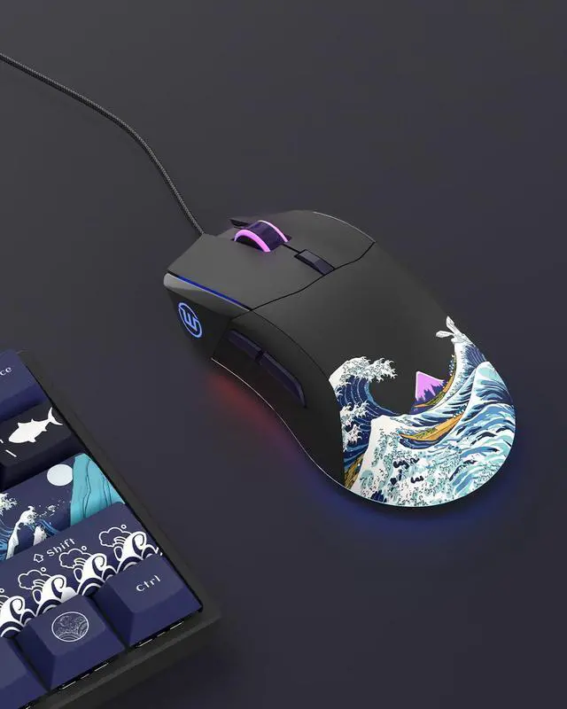 Alt view image 14 of 14 - USB Wired Gaming Mouse for PC Computer Windows Mac Laptop, Lightweight Silent RGB Backlit Mouse with Adjustable 12000DPI/7 Programmable Side Buttons,Black Kanagawa Theme-G705 V2