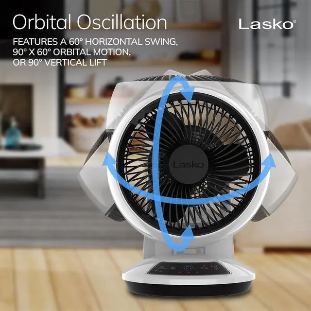 Alt view image 10 of 14 - Whirlwind Orbital Motion Air Circulator Table Fan, 3 Speeds, Timer, Dark Mode, Remote Control for Small and Medium Sized Rooms, White, A12557