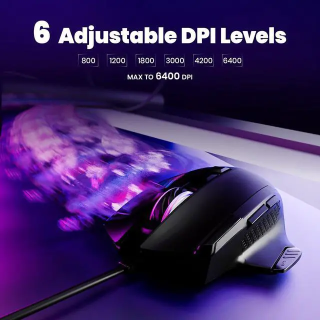 Alt view image 9 of 14 - Wired Mouse for Gaming USB Computer Mouse with 8 Programmable Buttons, 6 Adjustable DPI , Mechanical Switches, Rapid Fire & Sniper Buttons, Compatible with PC and Laptop Black (Wicked Widow)
