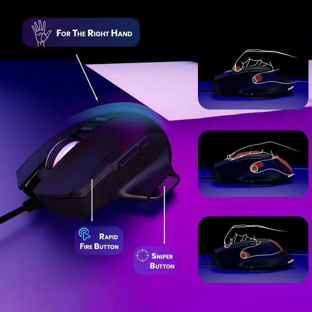 Alt view image 11 of 14 - Wired Mouse for Gaming USB Computer Mouse with 8 Programmable Buttons, 6 Adjustable DPI , Mechanical Switches, Rapid Fire & Sniper Buttons, Compatible with PC and Laptop Black (Wicked Widow)