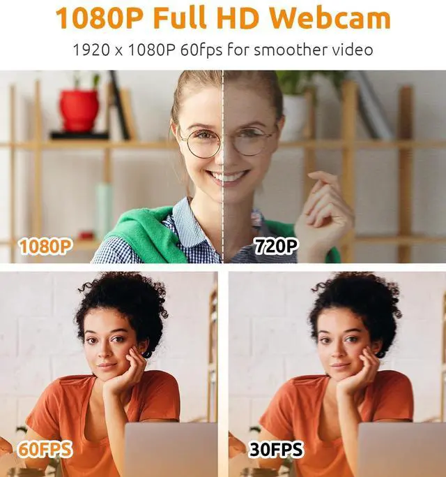 Alt view image 10 of 14 - 1080P HD Webcam with Built-in Noise-Cancelling Mic & Privacy Shutter Wide 90° Angle, Plug & Play USB Video Camera for Video Calls, Streaming, Home Office & Online Classes