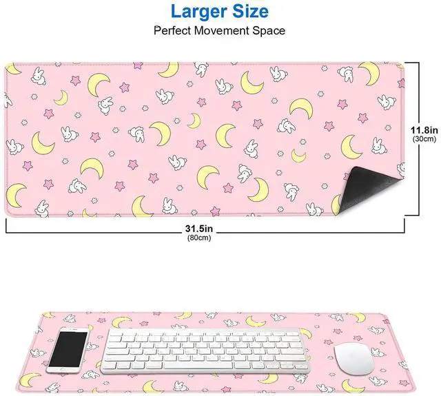 Alt view image 9 of 14 - Pink Kawaii Desk Pad, Cute Moon Bunny Desk Mat Computer Pad Desktop,Laptop Protector Aesthetic Anime Mousepad Writing Pad for Office Home School,Large Gaming Mouse Pad Tarot Mat,31.5 X 11.8