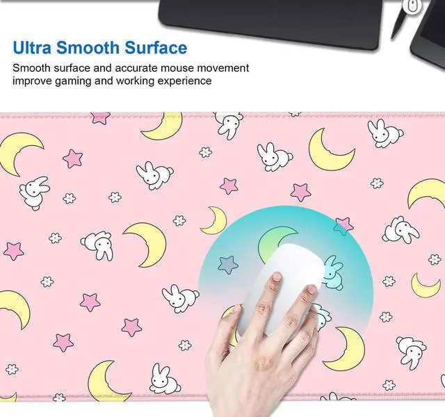 Alt view image 11 of 14 - Pink Kawaii Desk Pad, Cute Moon Bunny Desk Mat Computer Pad Desktop,Laptop Protector Aesthetic Anime Mousepad Writing Pad for Office Home School,Large Gaming Mouse Pad Tarot Mat,31.5 X 11.8