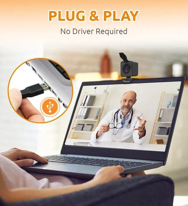 Alt view image 12 of 14 - 1080P HD Webcam with Built-in Noise-Cancelling Mic & Privacy Shutter Wide 90° Angle, Plug & Play USB Video Camera for Video Calls, Streaming, Home Office & Online Classes