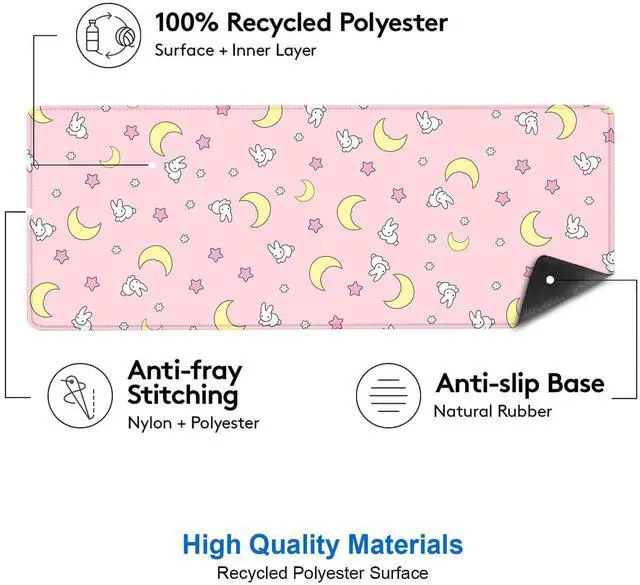 Alt view image 10 of 14 - Pink Kawaii Desk Pad, Cute Moon Bunny Desk Mat Computer Pad Desktop,Laptop Protector Aesthetic Anime Mousepad Writing Pad for Office Home School,Large Gaming Mouse Pad Tarot Mat,31.5 X 11.8