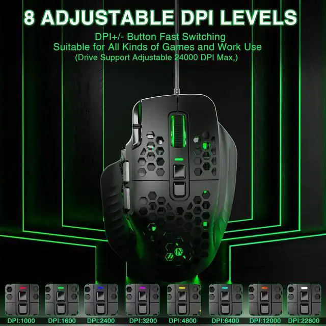 Alt view image 10 of 14 - SM809 Wired MMO Gaming Mouse,24000 DPI,16 Programmable,RGB PC Gaming Mice,Black
