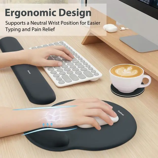 Alt view image 9 of 14 - Mouse Pad and Keyboard Wrist Rest, 3-in-1 Gel Memory Foam Ergonomic Mouse Pad with Wrist Rest Set, Gaming Mousepad Arm Cushion Support for Computer Office Desk Accessories Cute Setup, Charcoal