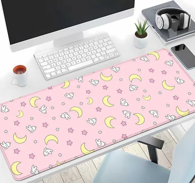 Alt view image 13 of 14 - Pink Kawaii Desk Pad, Cute Moon Bunny Desk Mat Computer Pad Desktop,Laptop Protector Aesthetic Anime Mousepad Writing Pad for Office Home School,Large Gaming Mouse Pad Tarot Mat,31.5 X 11.8