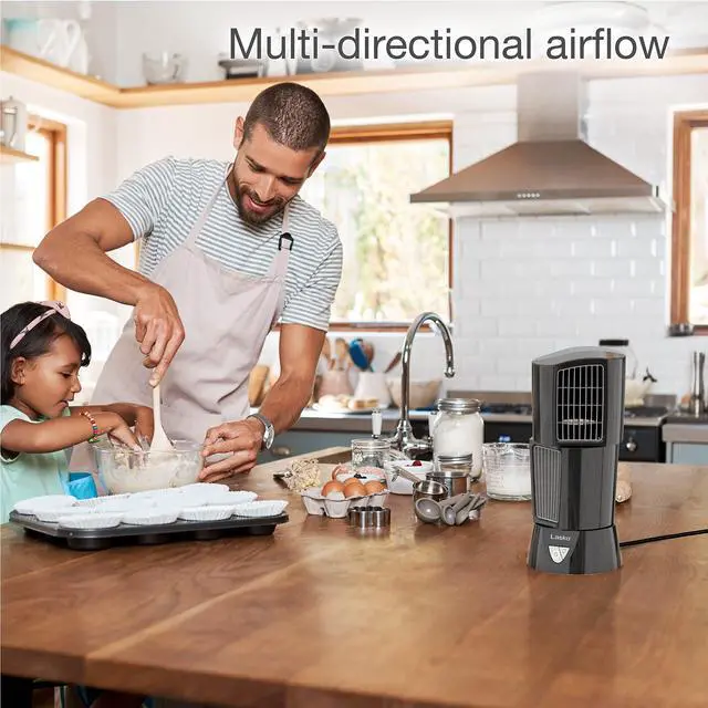 Alt view image 10 of 14 - Oscillating Platinum Desktop Wind Tower Fan, 3-Speeds, Compact, Portable with Handle for Office, Bedroom and Kitchen, 14", Black, 4916