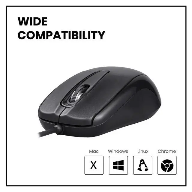Alt view image 9 of 12 - 209 3 Button USB Wired Mouse - Optical - 1000 DPI - 5.9 Ft Cable - Black