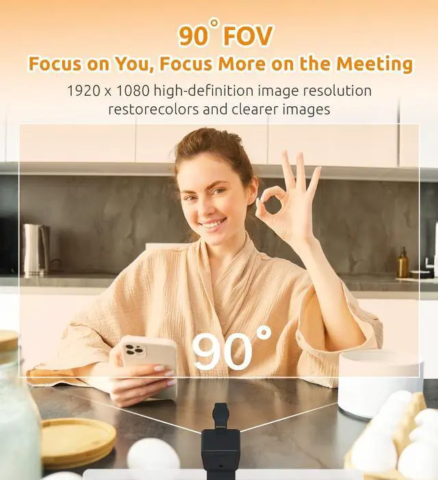 Alt view image 14 of 14 - 1080P HD Webcam with Built-in Noise-Cancelling Mic & Privacy Shutter Wide 90° Angle, Plug & Play USB Video Camera for Video Calls, Streaming, Home Office & Online Classes