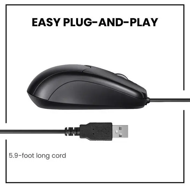 Alt view image 10 of 12 - 209 3 Button USB Wired Mouse - Optical - 1000 DPI - 5.9 Ft Cable - Black