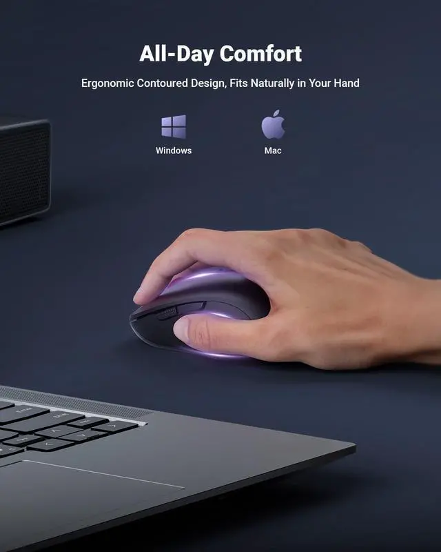 Alt view image 12 of 14 - USB Wireless Mouse for Laptop PC Mac, 2.4GHz Cordless Mouse with 6 Buttons, 5-Level Adjustable 4000 DPI, Ergonomic Portable Optical Computer Mice, 24-Month Battery Life -Black