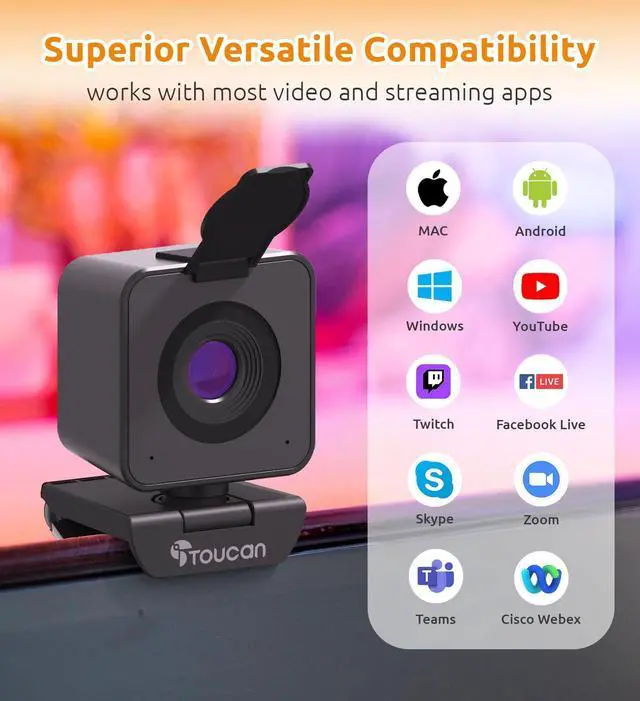 Alt view image 13 of 14 - 1080P HD Webcam with Built-in Noise-Cancelling Mic & Privacy Shutter Wide 90° Angle, Plug & Play USB Video Camera for Video Calls, Streaming, Home Office & Online Classes