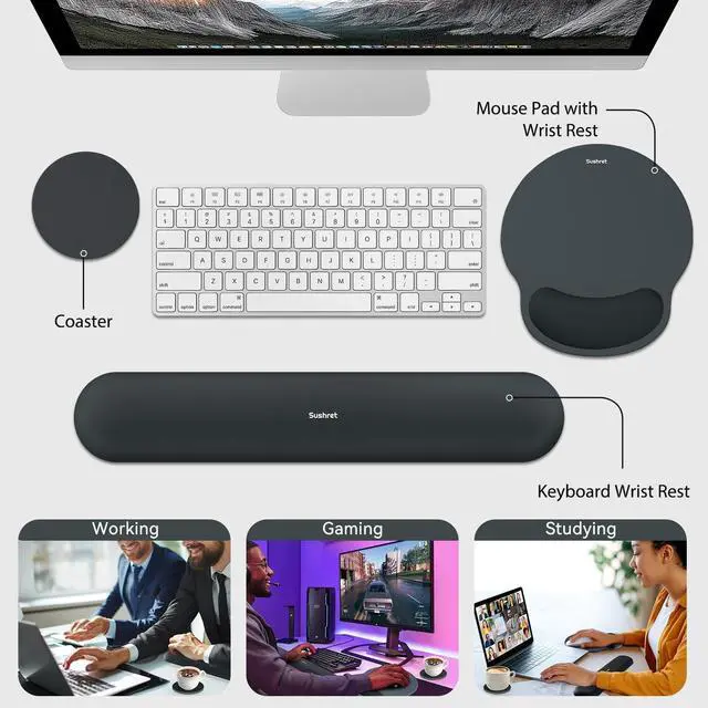 Alt view image 13 of 14 - Mouse Pad and Keyboard Wrist Rest, 3-in-1 Gel Memory Foam Ergonomic Mouse Pad with Wrist Rest Set, Gaming Mousepad Arm Cushion Support for Computer Office Desk Accessories Cute Setup, Charcoal