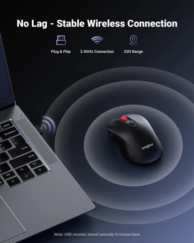 Alt view image 9 of 14 - USB Wireless Mouse for Laptop PC Mac, 2.4GHz Cordless Mouse with 6 Buttons, 5-Level Adjustable 4000 DPI, Ergonomic Portable Optical Computer Mice, 24-Month Battery Life -Black