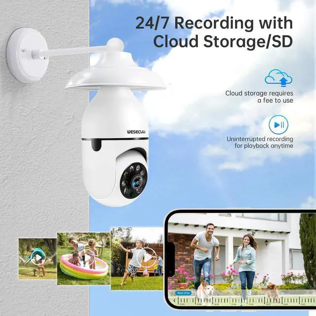 Alt view image 14 of 14 - Light Bulb Security Camera -5G& 2.4GHz WiFi 2K Security Cameras Wireless Outdoor Motion Detection and Alarm,Two-Way Talk,Color Night Vision,Human Detection, Bulb Camera Compatible with Alexa