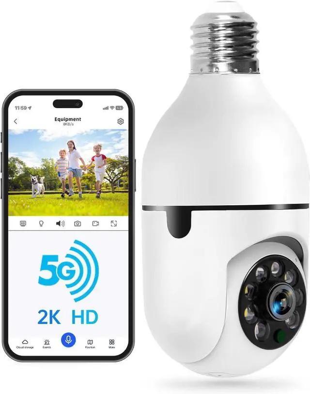 Alt view image 8 of 14 - Light Bulb Security Camera -5G& 2.4GHz WiFi 2K Security Cameras Wireless Outdoor Motion Detection and Alarm,Two-Way Talk,Color Night Vision,Human Detection, Bulb Camera Compatible with Alexa